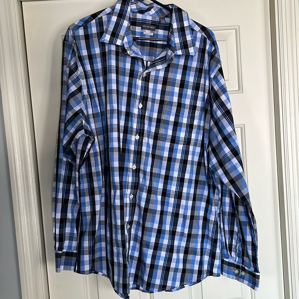 VAN HEUSEN  men's long-sleeve button-down shirt, size XXL 18-18 1/2 blue black